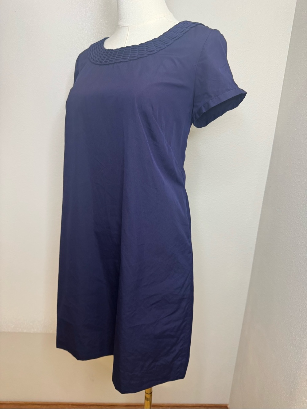 J.Crew Navy Cotton Silk Shift Dress Size 10 Woven Neck Pockets Lined 22888 - Picture 2 of 15